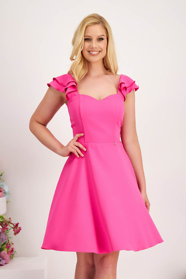 Rózsaszín ruhák, Fukszia vékony szövetből készült rövid harang ruha fodros ujakkall - StarShinerS - StarShinerS.hu