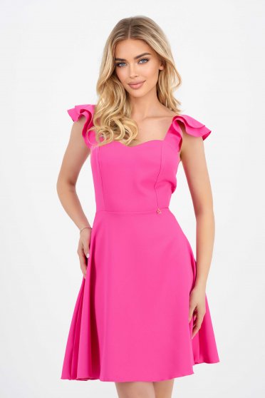 Elegáns ruhák pink rövid, Fukszia vékony szövetből készült rövid harang ruha fodros ujakkall - StarShinerS - StarShinerS.hu