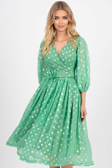 Pöttyös ruhák, Zöld muszlin midi harang ruha - StarShinerS.hu