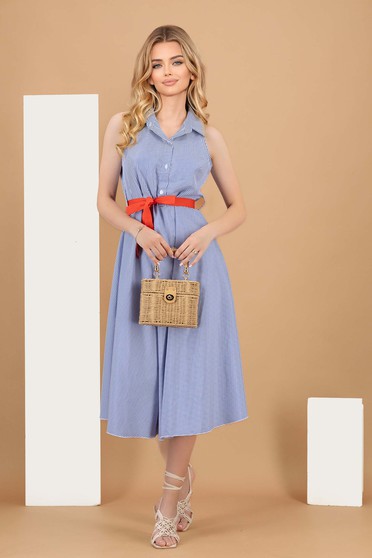 Hétköznapi ruhák,  méret: XL - 2. oldal, Vékony csíkos anyagú midi ujjatlan ruha övvel ellátva - StarShinerS.hu