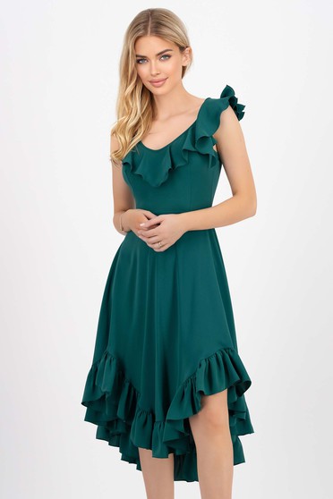 Nagy méretű ruhák midi,  méret: M, Könnyed anyagú midi asszimmetrikus zöld harang ruha - StarShinerS - StarShinerS.hu