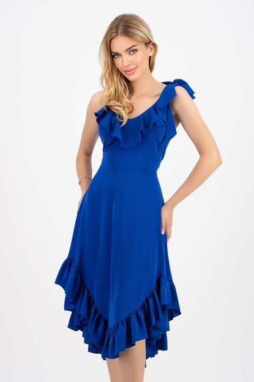 Nagy méretű ruhák midi,  méret: M, Könnyed anyagú midi asszimmetrikus kék harang ruha - StarShinerS - StarShinerS.hu