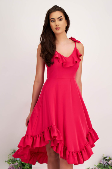 Ünnepi ruhák, Könnyed anyagú midi asszimmetrikus pink harang ruha - StarShinerS - StarShinerS.hu