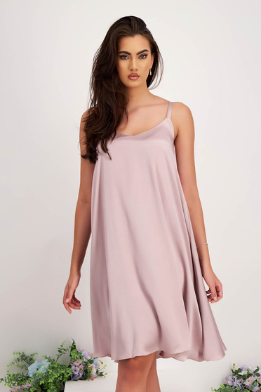 Bő ruhák, Muszlin rövid bő szabású púder rózsaszín ruha, virág alakú brossal - StarShinerS - StarShinerS.hu