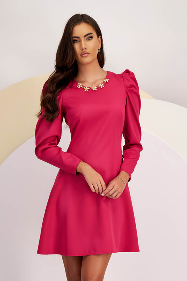 Alkalmi ruhák pink, Enyhén rugalmas szövetü rövid ruha - pink, a-vonalú, buggyos ujjakkal - StarShinerS - StarShinerS.hu