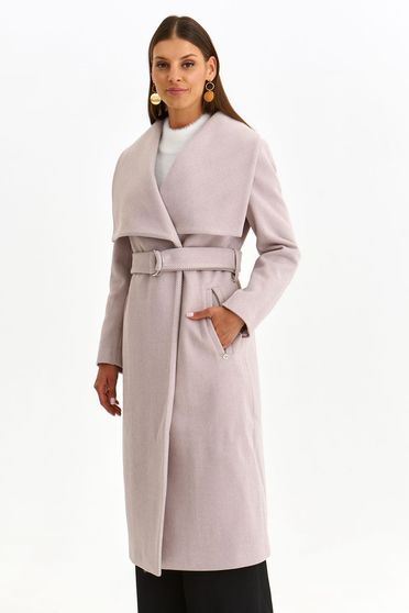Egyenes szabású kabátok, Nagykabát világos rózsaszínű rugalmas szövet hosszú egyenes övvel ellátva - StarShinerS.hu