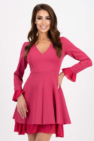 Elegáns ruhák,  méret: XL - 3. oldal, Pink elasztikus anyagból készült StarShinerS rövid ruha fátyolfodrokkal - StarShinerS.hu