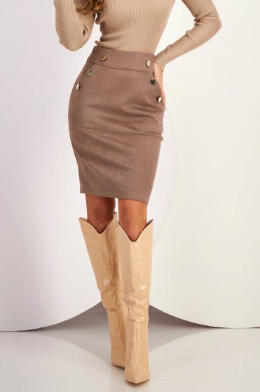 Női szoknyák ,  méret: 8XL, Szoknya bézs műbőrből fordított bőr felsőrész rövid ceruza - StarShinerS.hu