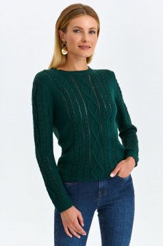 Kötött szűk szabású pulóver - sötétzöld, dombor mintával