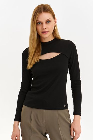 Testhezálló pulóverek, Fekete Top Secret kötött pulóver kivágással mellrésznél - StarShinerS.hu