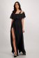 Muszlin hosszú harang ruha - fekete, csillogós díszítéssel, lábon sliccelt 1 - StarShinerS.hu