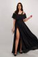 Muszlin hosszú harang ruha - fekete, csillogós díszítéssel, lábon sliccelt 3 - StarShinerS.hu