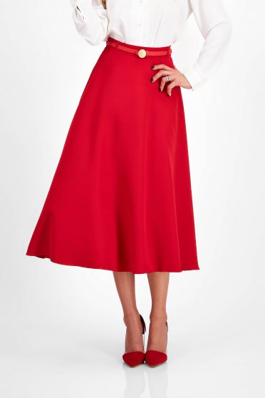 Női szoknyák  piros, Piros StarShinerS szoknya - rugalmas szövet midi harang öv típusú kiegészítővel - StarShinerS.hu