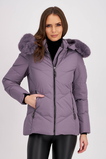 Téli dzsekik, Dzseki világos lila vízlepergető szűkített cipzáros zsebekkel ellátott eltávolítható kapucni - StarShinerS.hu