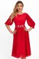Piros ruha - StarShinerS midi harang rakott, pliszírozott muszlin virágos hímzés 1 - StarShinerS.hu