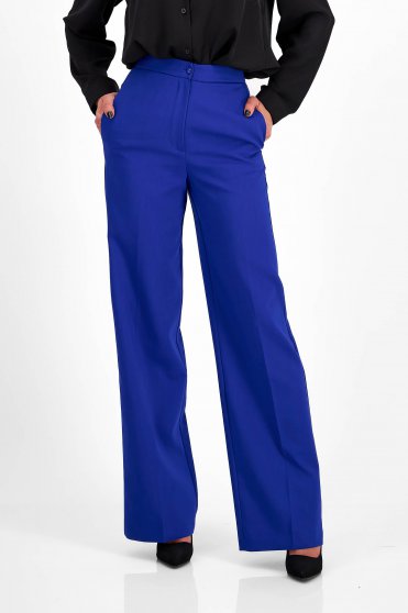 Kedvezmények nadrágok, Kék pamutból készült nadrág hosszú bővülő magas derekú - StarShinerS.hu