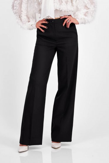 Női Nadrágok ,  méret: M, Fekete pamutból készült nadrág hosszú bővülő magas derekú - StarShinerS.hu