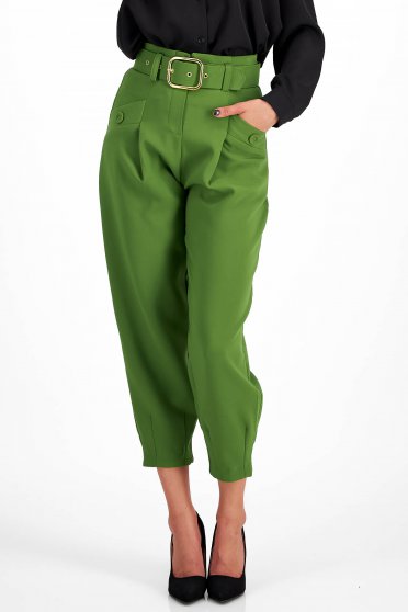 Magas derekú nadrágok zold, Zöld pamutból készült nadrág zsebes öv típusú kiegészítővel - StarShinerS.hu