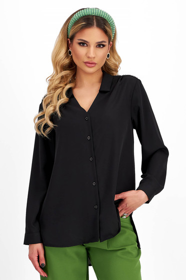 Hosszú ujjú ingek, Női fekete ing bő szabású strassz köves díszítéssel - StarShinerS.hu