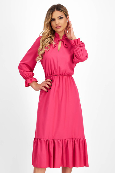 Rózsaszín ruhák, StarShinerS pink ruha - georgette midi harang alakú gumirozott derékrésszel - StarShinerS.hu