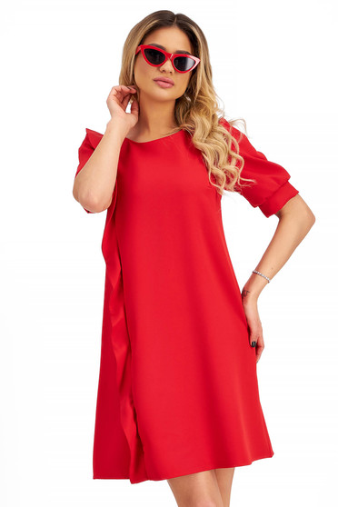 Nagy méretű ruhák, Ruha piros - StarShinerS rugalmas szövet a-vonalú fodros - StarShinerS.hu