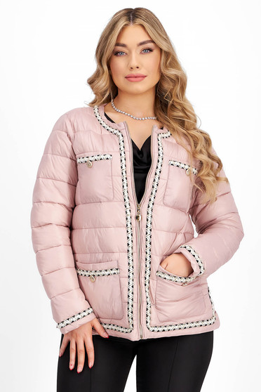 Téli dzsekik,  méret: XXL, Dzseki világos rózsaszínű vízlepergető egyenes zsebes dekoratív gombokkal - StarShinerS.hu