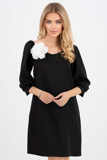 Elegáns ruhák,  méret: XL, Fekete rugalmas szövet rövid egyenes ruha - StarShinerS.hu