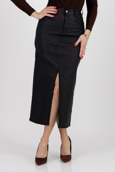 Női szoknyák ,  méret: 8XL, Szoknya fekete pamutból készült midi ceruza elöl felsliccelt - StarShinerS.hu