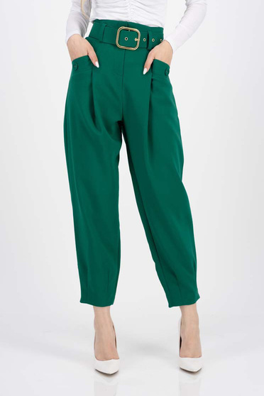 Magas derekú nadrágok,  méret: S, Nadrág sötétzöld pamutból készült zsebes öv típusú kiegészítővel - StarShinerS.hu
