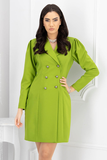 Nagy méretű ruhák egyenes,  méret: M, Lime zöld zakó tipusú ruha enyhén rugalmas szövetből dekoratív gombokkal - StarShinerS - StarShinerS.hu