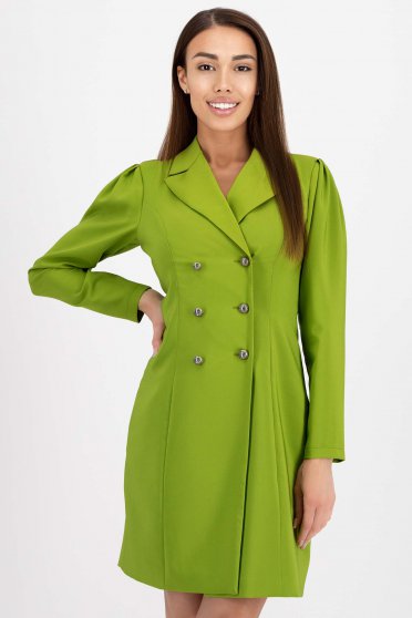 Egyenes ruhák, Ruhák,  marimea 6XL, Lime zöld zakó tipusú ruha enyhén rugalmas szövetből dekoratív gombokkal - StarShinerS - StarShinerS.hu