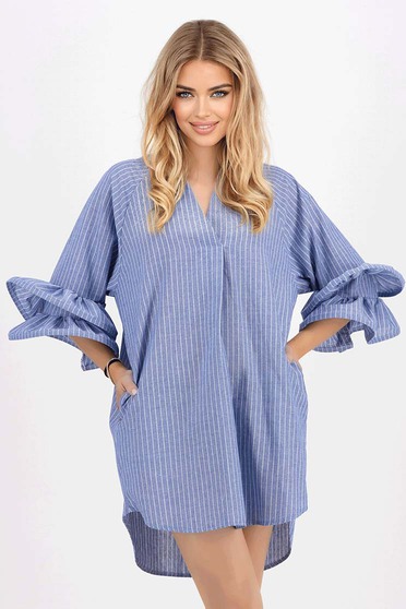 Női ingek,  méret: OneSize, Női ing puplin aszimetrikus bő szabású fodros ujjakkal - StarShinerS.hu