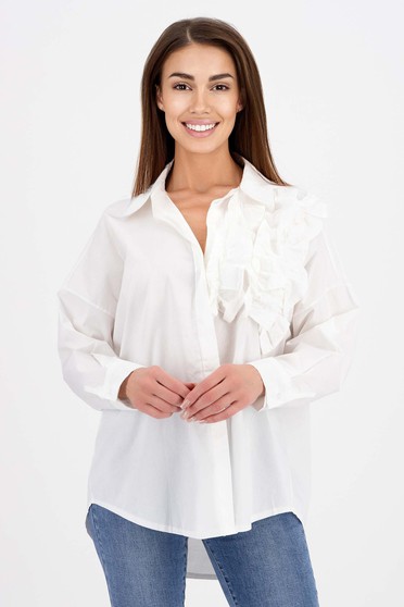 Női ingek, puplin, Női ing fehér puplin bő szabású fodros - StarShinerS.hu
