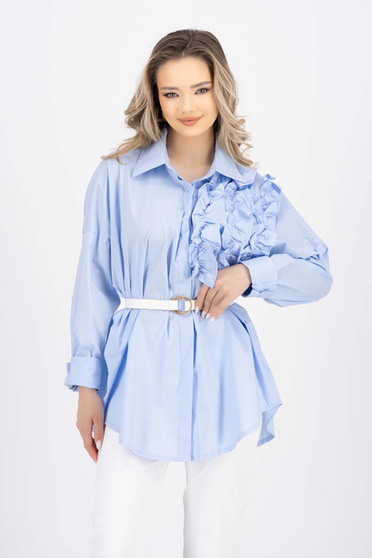Casual ingek,  méret: OneSize, Női ing világoskék puplin bő szabású fodros - StarShinerS.hu
