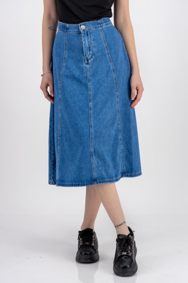 Női szoknyák , Szoknya kék midi harang gumírozott derekú farmerből - StarShinerS.hu