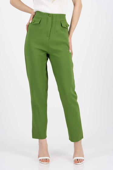 Magas derekú nadrágok,  méret: S, Nadrág khaki zöld hosszú egyenes pamutból készült álzsebek - StarShinerS.hu
