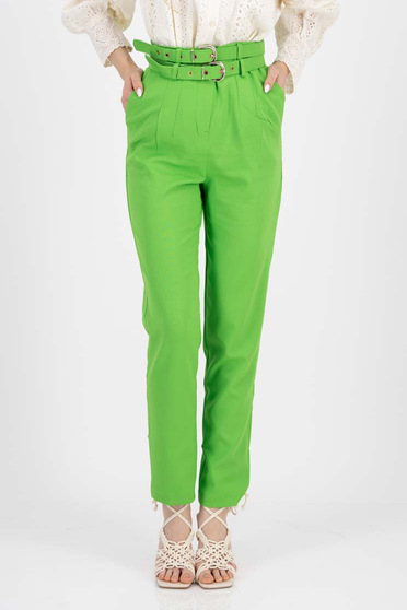 Női Nadrágok , Nadrág világos zöld rugalmas szövet hosszú egyenes öv típusú kiegészítővel - StarShinerS.hu