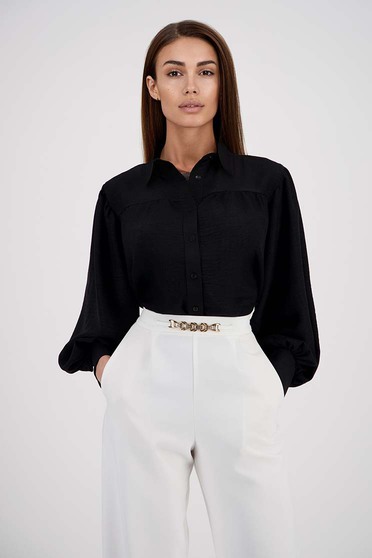 Pamutingek,  méret: M, Női ing fekete pamutból készült bő szabású bő ujjú - StarShinerS.hu