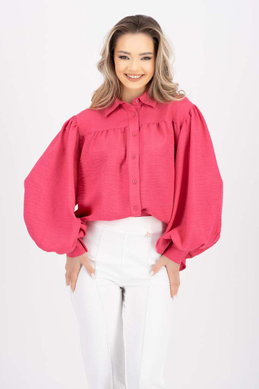 Női ing pink pamutból készült bő szabású bő ujjú