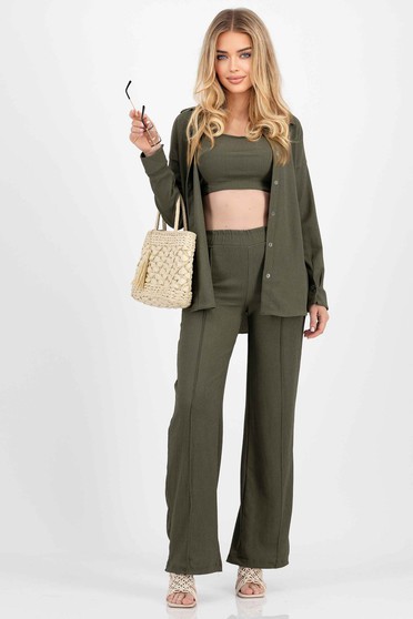 Női kosztümök,  méret: 3XL, Női kosztüm khaki zöld vékony anyag gumírozott derekú - StarShinerS.hu