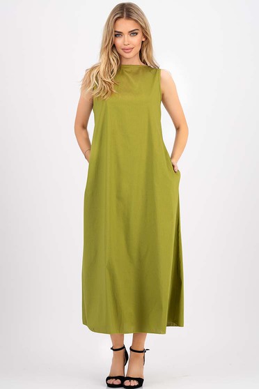 Hétköznapi ruhák, pamutból készült, Ruha zöld puplin midi bő szabású masni a hátoldalon - StarShinerS.hu