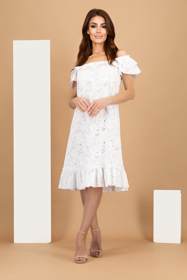 Hétköznapi ruhák,  méret: L - 2. oldal, Ruha fehér horgolt csipke midi bő szabású - StarShinerS.hu