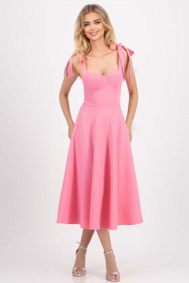 Rózsaszín ruhák, Pink pamut midi harang ruha - StarShinerS.hu