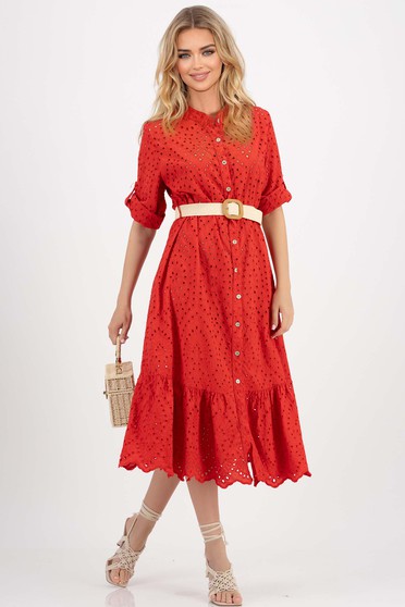 Kismama ruhák, Piros horgolt csipke midi bő szabású ruha - StarShinerS.hu