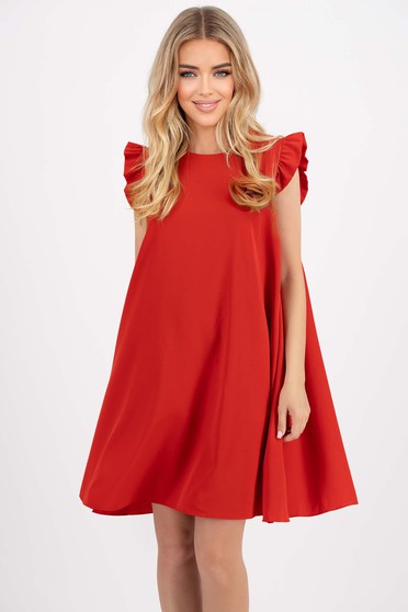 Piros ruhák, Piros vékony rövid bő szabású ruha - StarShinerS.hu