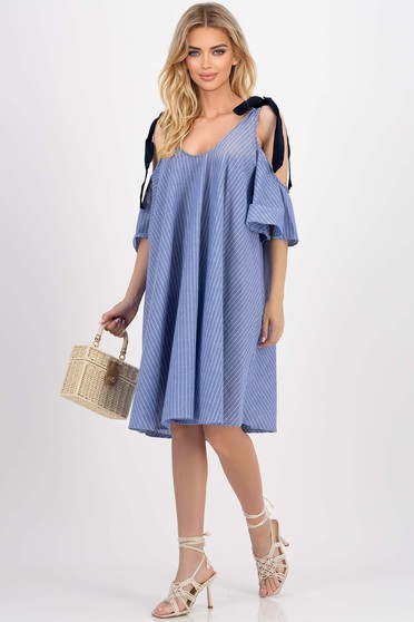 Csíkos ruhák, Kék pamut rövid bő szabású ruha - StarShinerS.hu