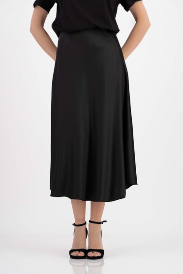 Női szoknyák , Fekete szatén midi szoknya, harang alakú gumirozott derékrésszel - StarShinerS.hu