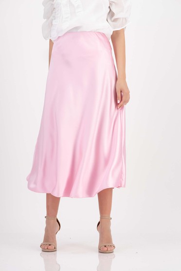 Midi szoknyák, Világos rózsaszínű szatén midi szoknya, harang alakú gumirozott derékrésszel - StarShinerS.hu