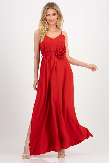 Vékony anyagú ruhák, Piros ruha könnyed harang alakú gumirozott derékrésszel - StarShinerS.hu