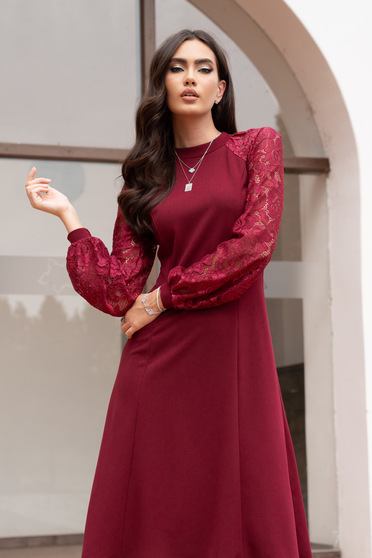 Őszi ruhák hosszú ujjú,  méret: 7XL, Burgundy ruha - StarShinerS midi krepp harang - StarShinerS.hu